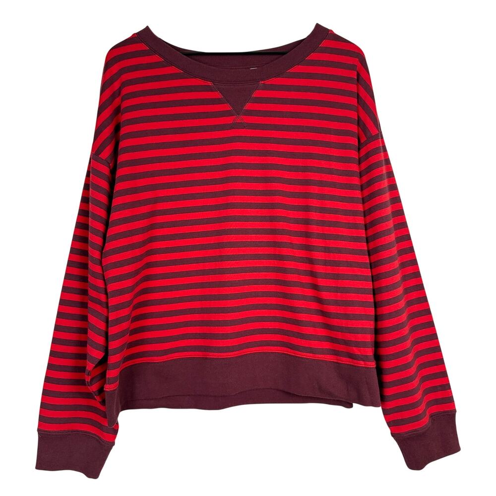 New TNA Aritzia Mighty Cotton Wicket Long Sleeve Oversized Shirt Red Stripe - M